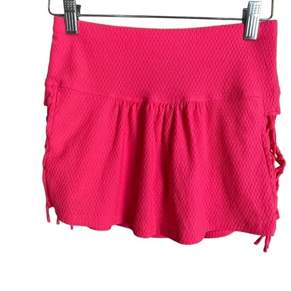 Lucky in Love Hot‎ Pink Textured Print Lace Up Hip Details Skirt Size XS - Picture 1 of 7